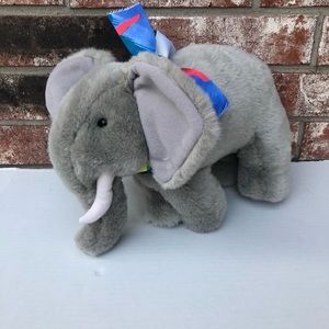 Chosun Elephant Plush 12” Gray Trunk Tusks Stuffed Animal Toy Multi Color Bow